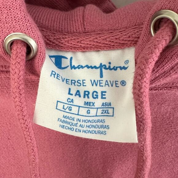 Champion Women's Reverse Weave Cropped Cutoff Hoodie Sweatshirt in Pink Size L - Picture 4 of 8
